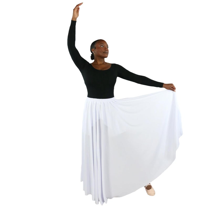 Danzcue Womens Long Full Circle Dance Skirt, White, S-M - Image 4